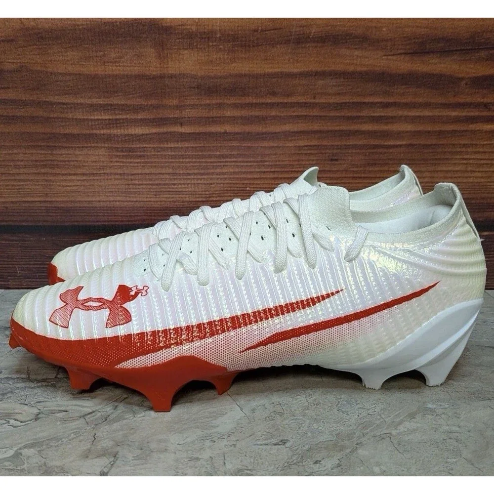 Mens Size 8.5 Under Armour UA Blur Pro White Red Football Cleats 3028220-101 New